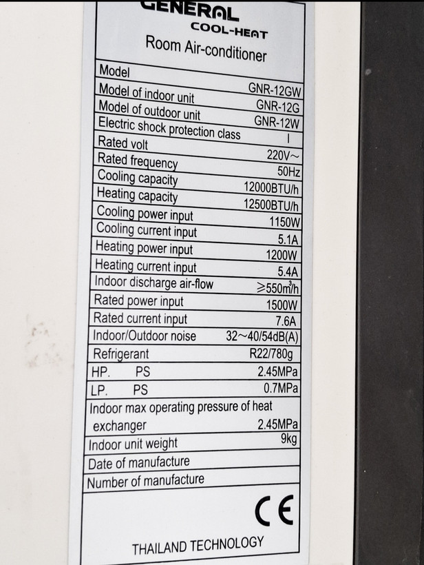 پنل کولر گازی اسپلیت جنرال 12000 مدل GNR-12GW سرمایشی و گرمایشی استوک